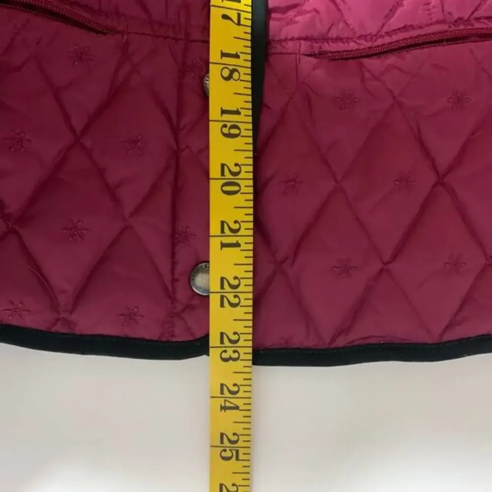 EDDIE BAUER Jacket Barn Coat Goose Down Quilted Snap Closure Zip Pockets Fushia‎